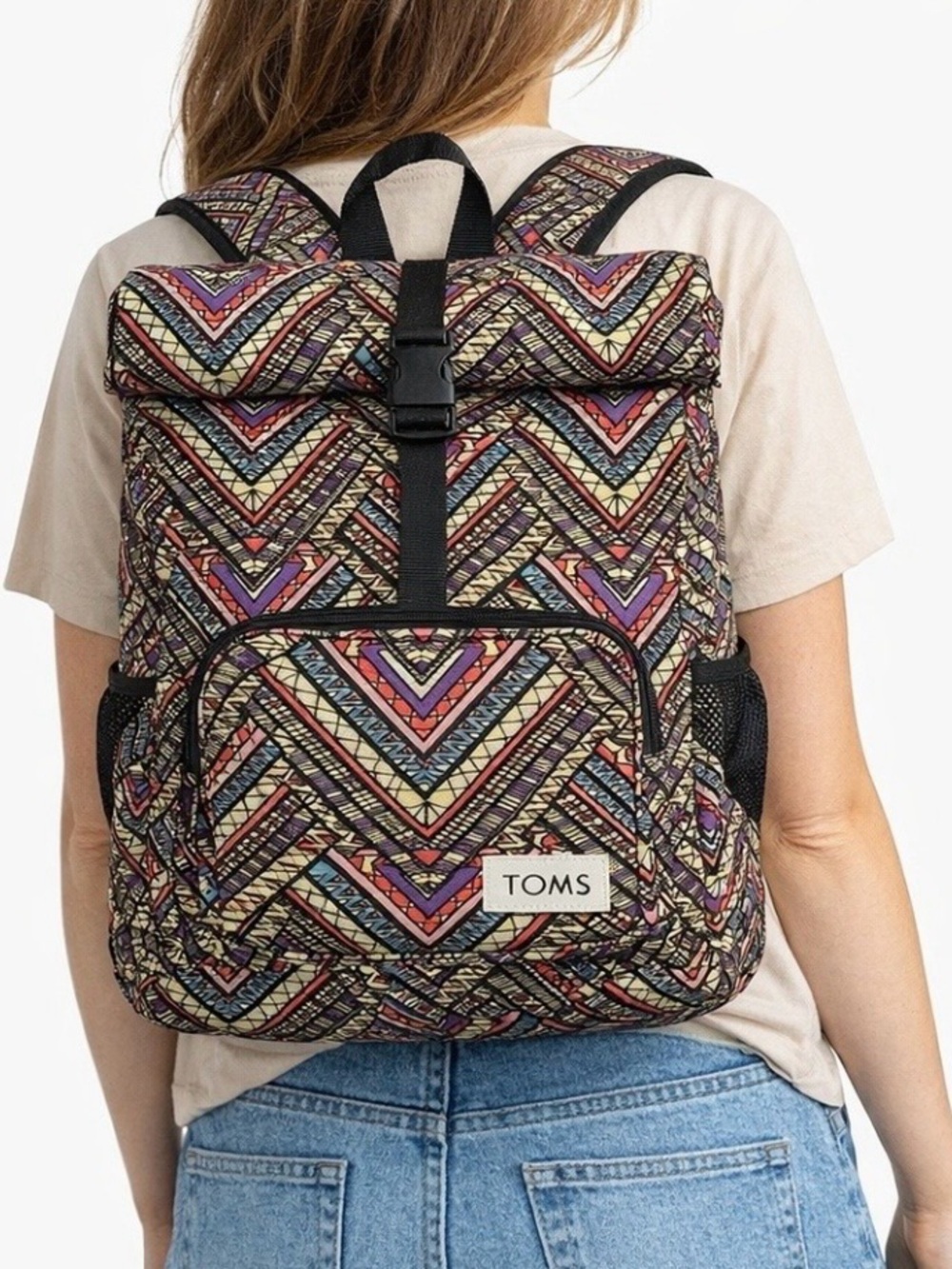 TOMS Multicolor Geometric Herringbone Aztec Roll-Top Backpack